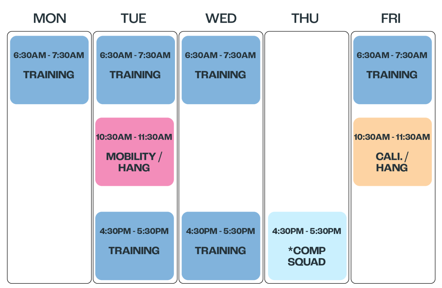 Updated Training Timetable at Alpine Currumbin